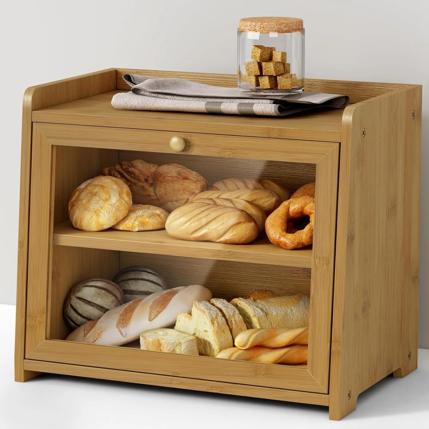Goozii Bamboo Bread Box for Kitchen Countertop