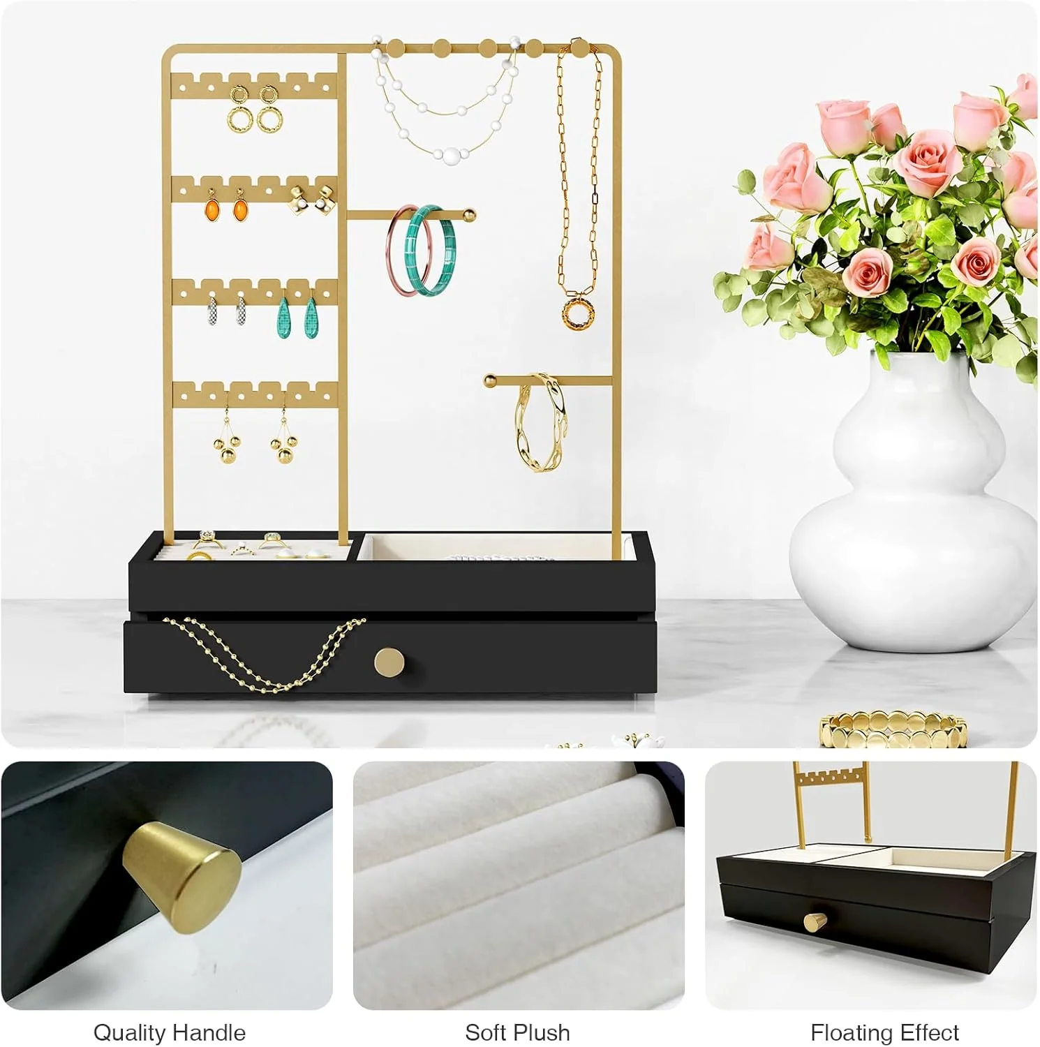 Goozii Black and Gold Jewelry Organizer Stand Necklace Holder image 6