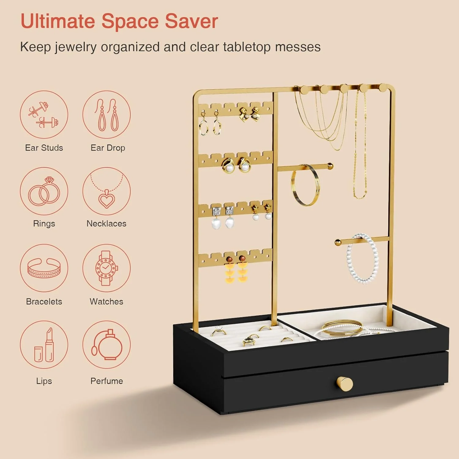 Goozii Black and Gold Jewelry Organizer Stand Necklace Holder image 7