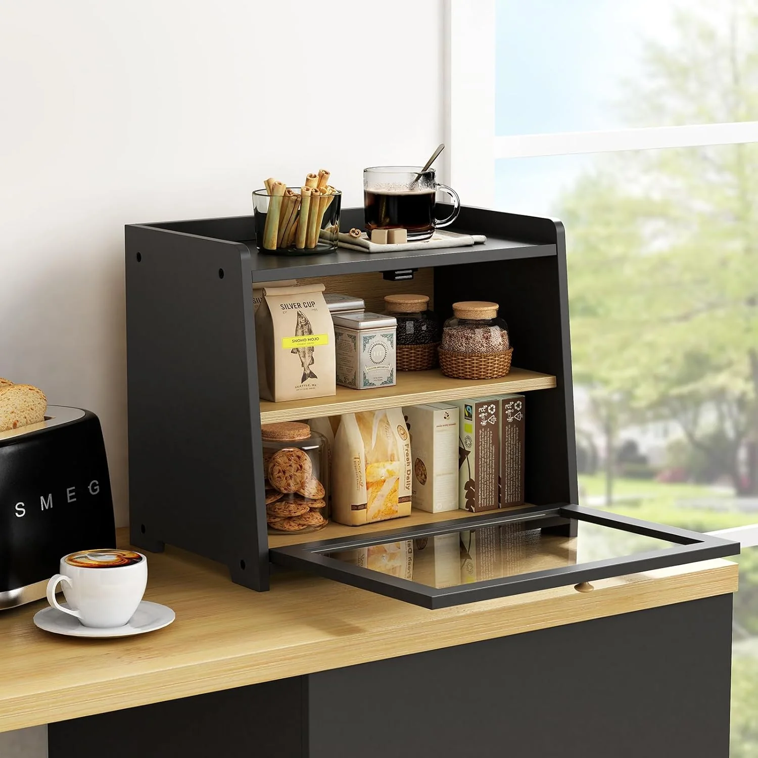 Goozii Black Bread Box for Kitchen Countertop image 3