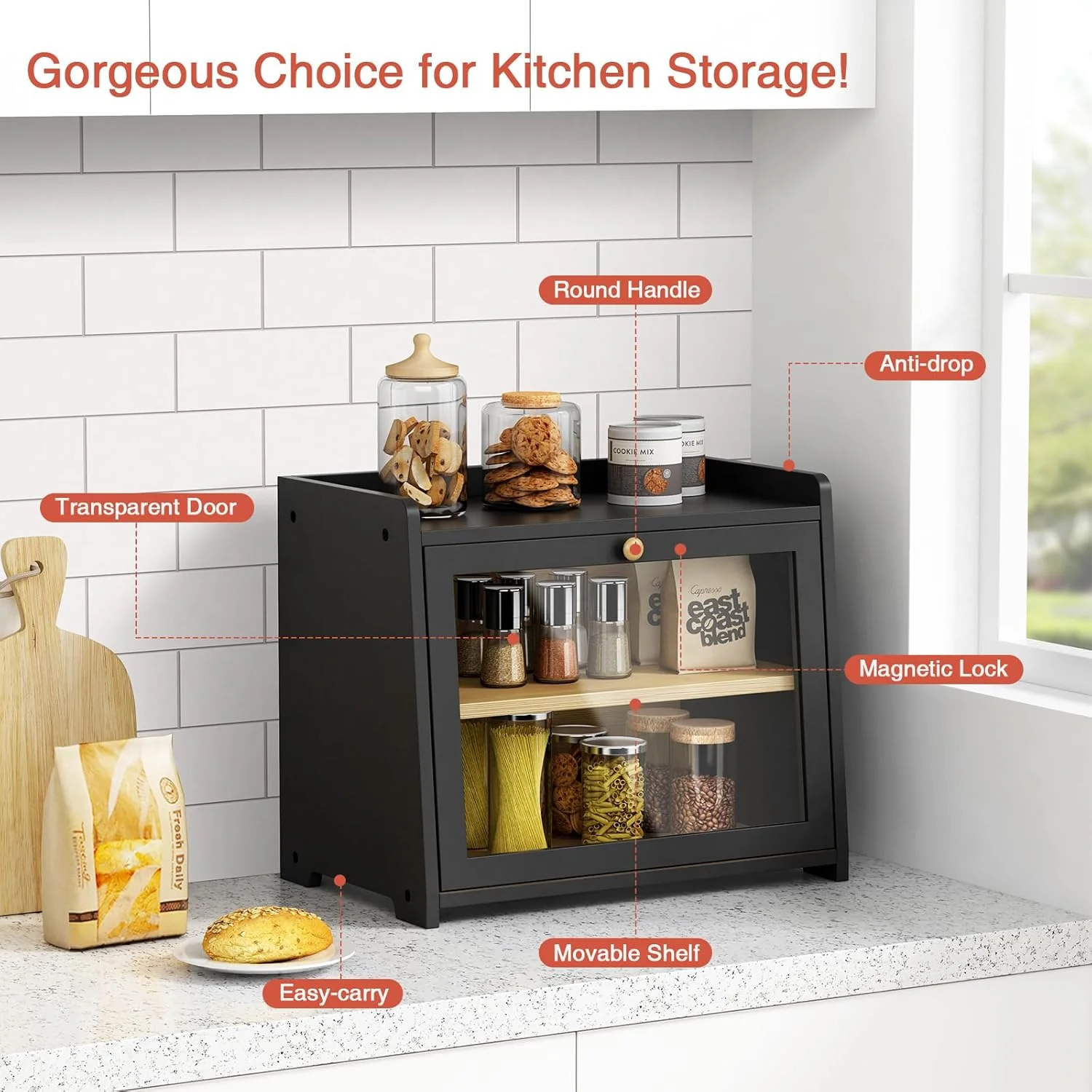 Goozii Black Bread Box for Kitchen Countertop image 6