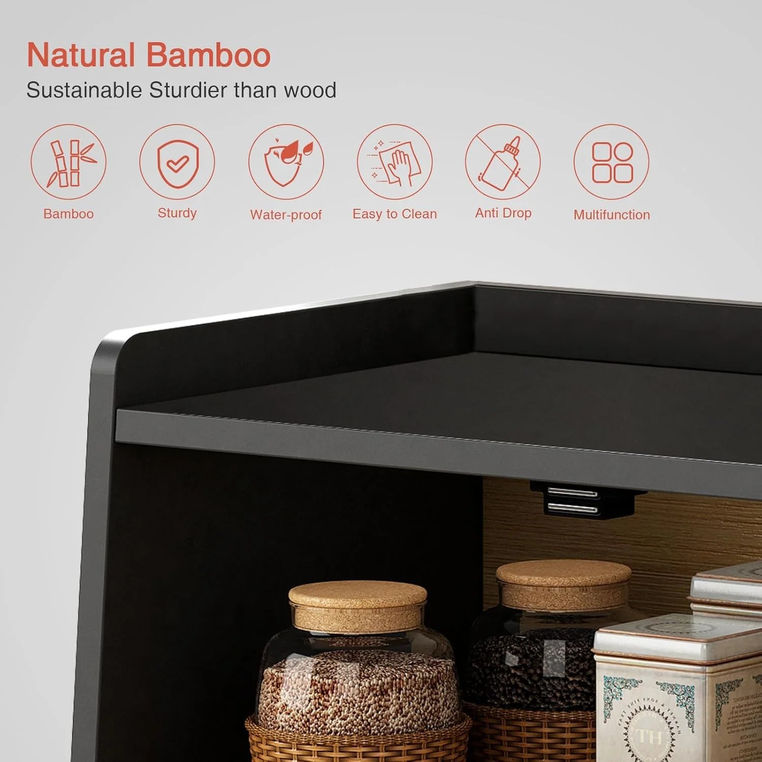 Goozii Black Bread Box for Kitchen Countertop image 7