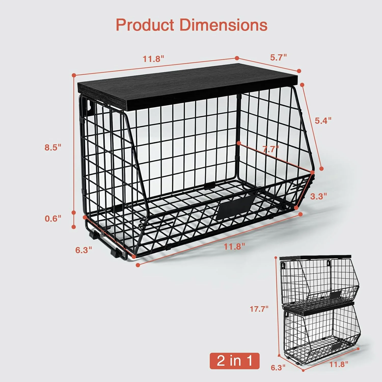 Goozii Black Kitchen Wall Hanging Storage Basket Set image 7