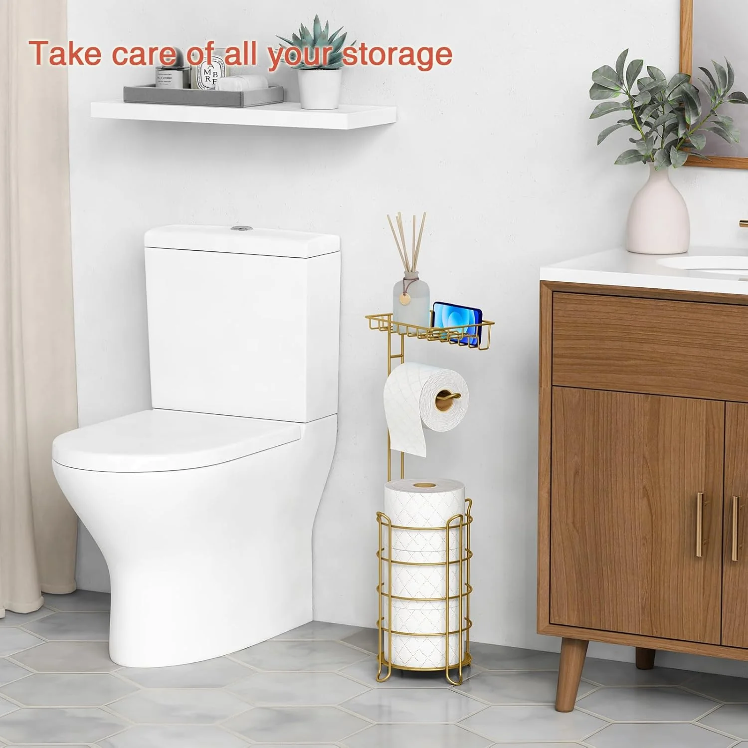 Goozii Gold Free Standing Toilet Paper Holder Stand image 2