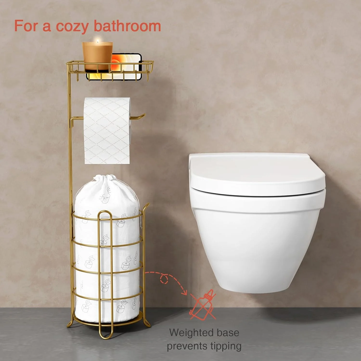 Goozii Gold Free Standing Toilet Paper Holder Stand image 7
