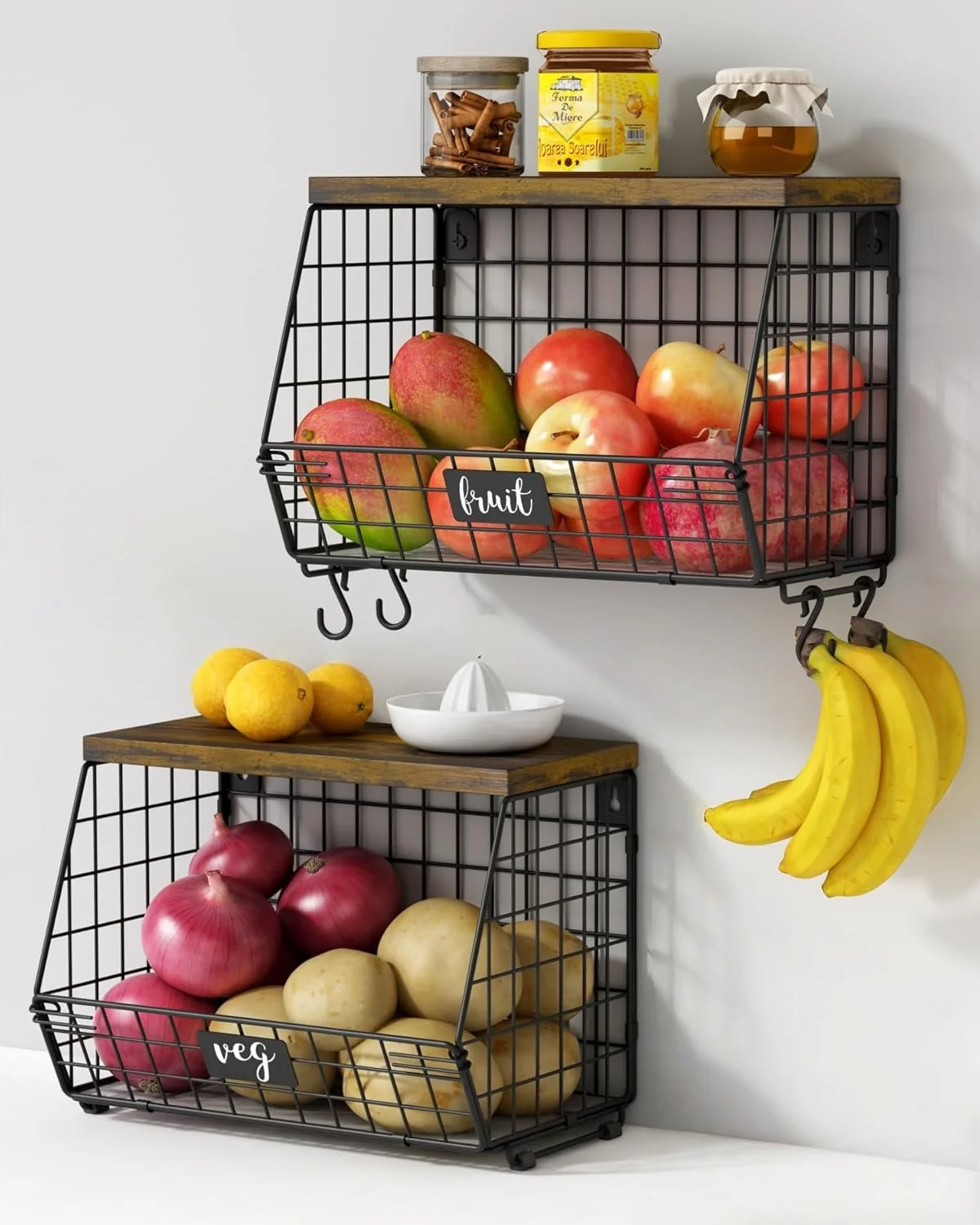Goozii Hanging Wall Fruit Basket for Kitchen Counter 2