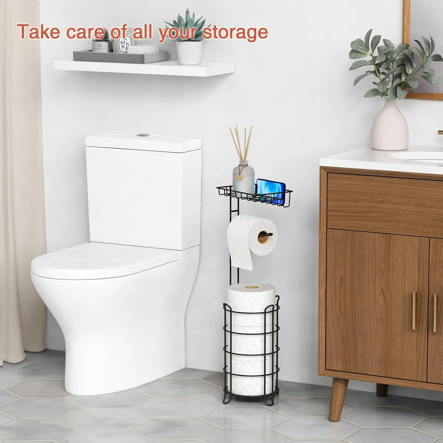 Goozii Matte Black Free Standing Toilet Paper Holder Stand image 2