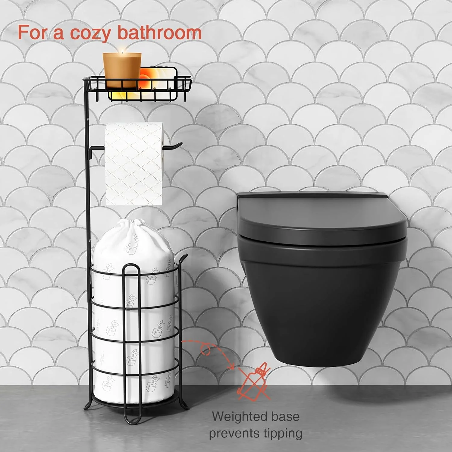 Goozii Matte Black Free Standing Toilet Paper Holder Stand image 7