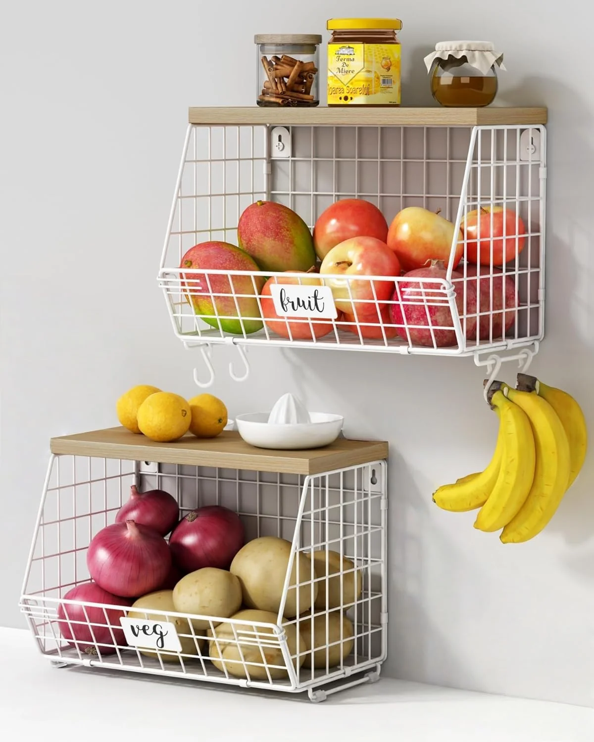 Goozii White Fruit Storage Basket for Kitchen Counter Set