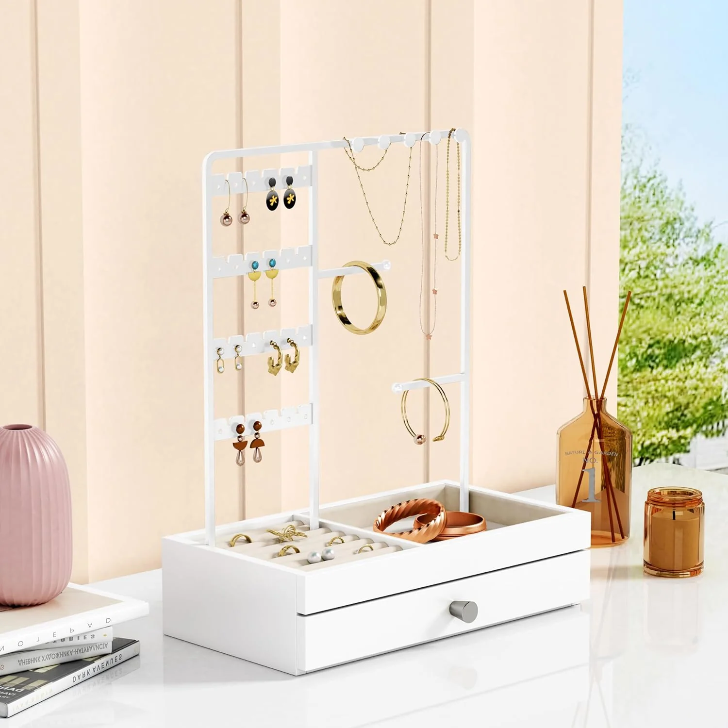 Goozii White Jewelry Organizer Stand Stud Earring Holder image 2