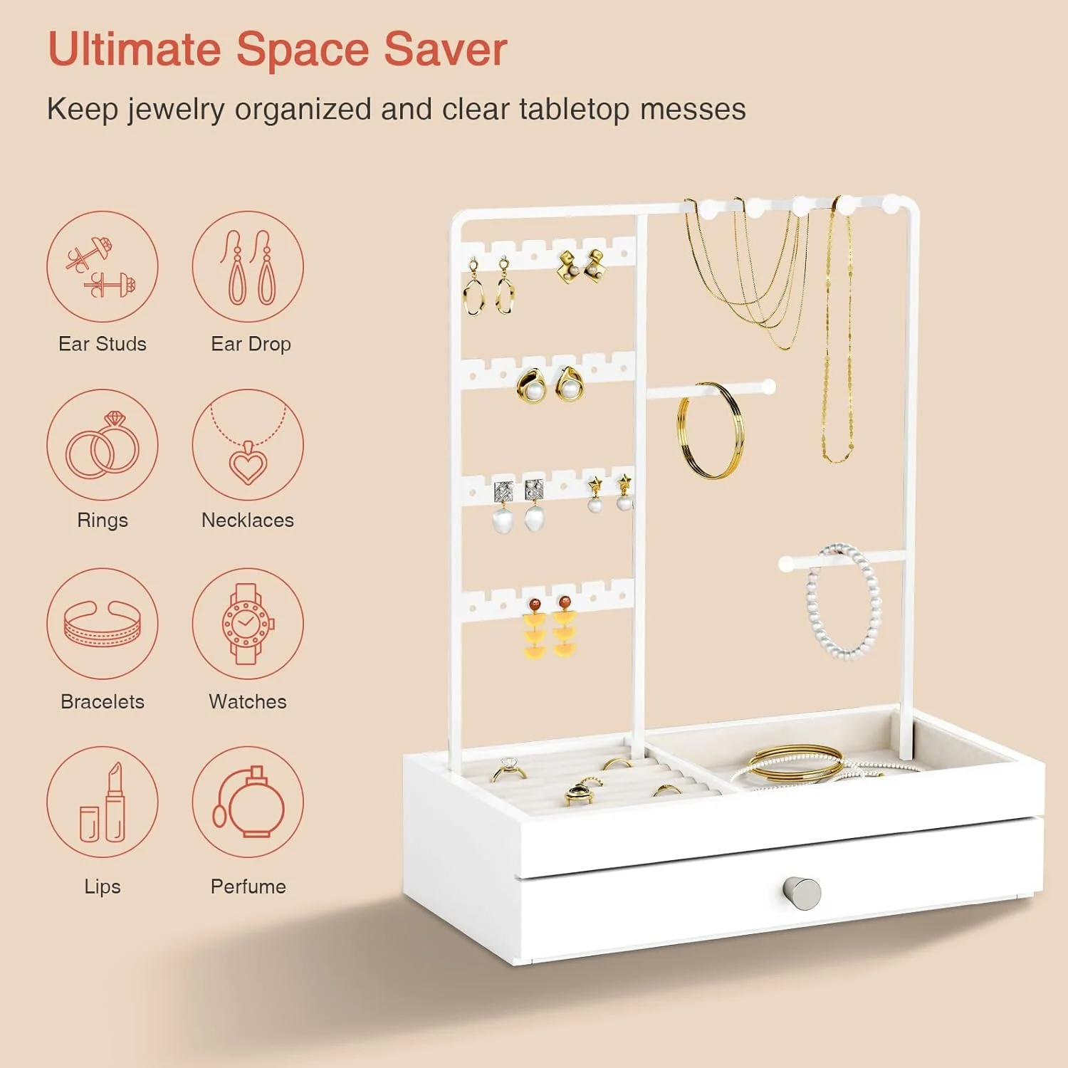 Goozii White Jewelry Organizer Stand Stud Earring Holder image 7