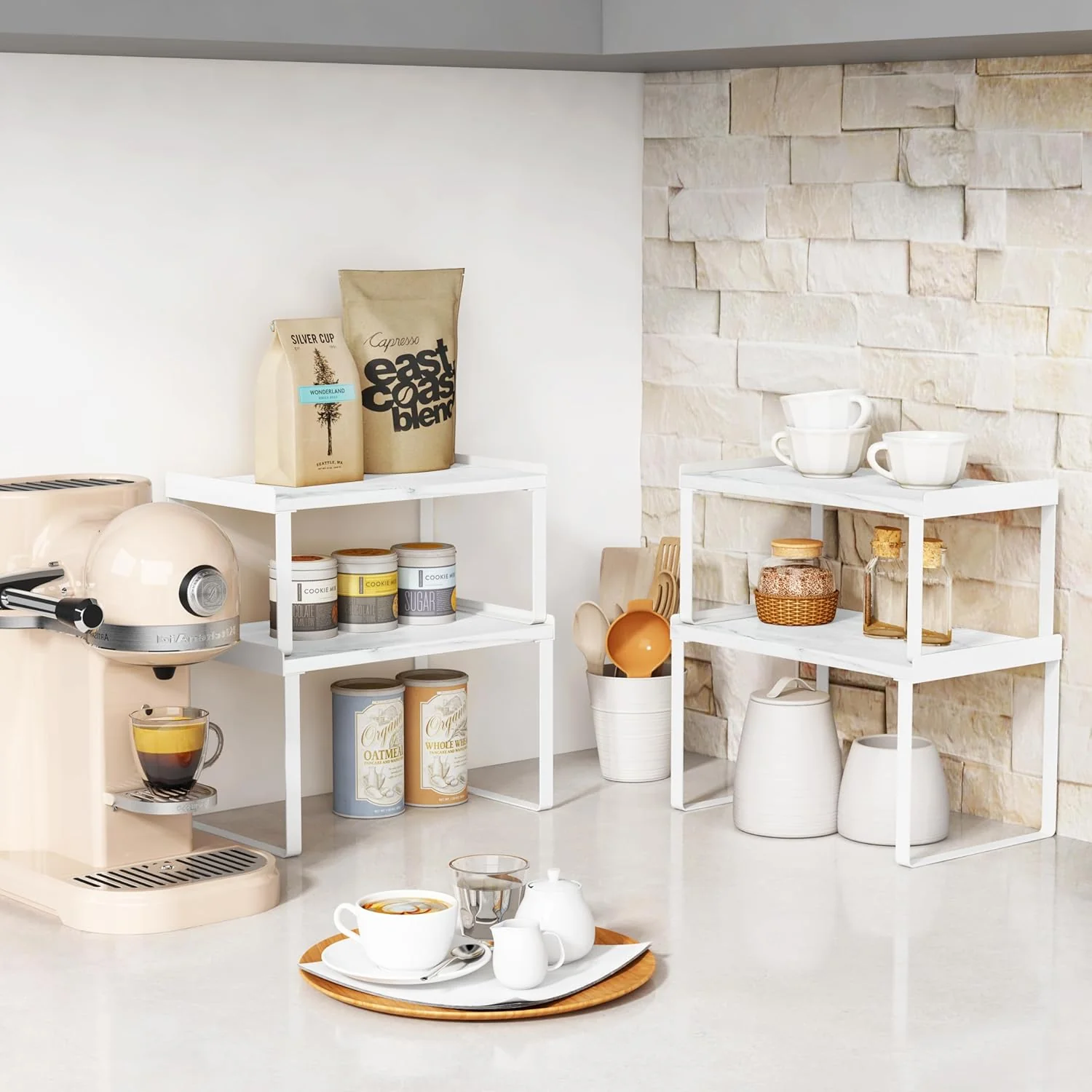 Goozii White Marble Kitchen Counter Shelf Organizer image 2